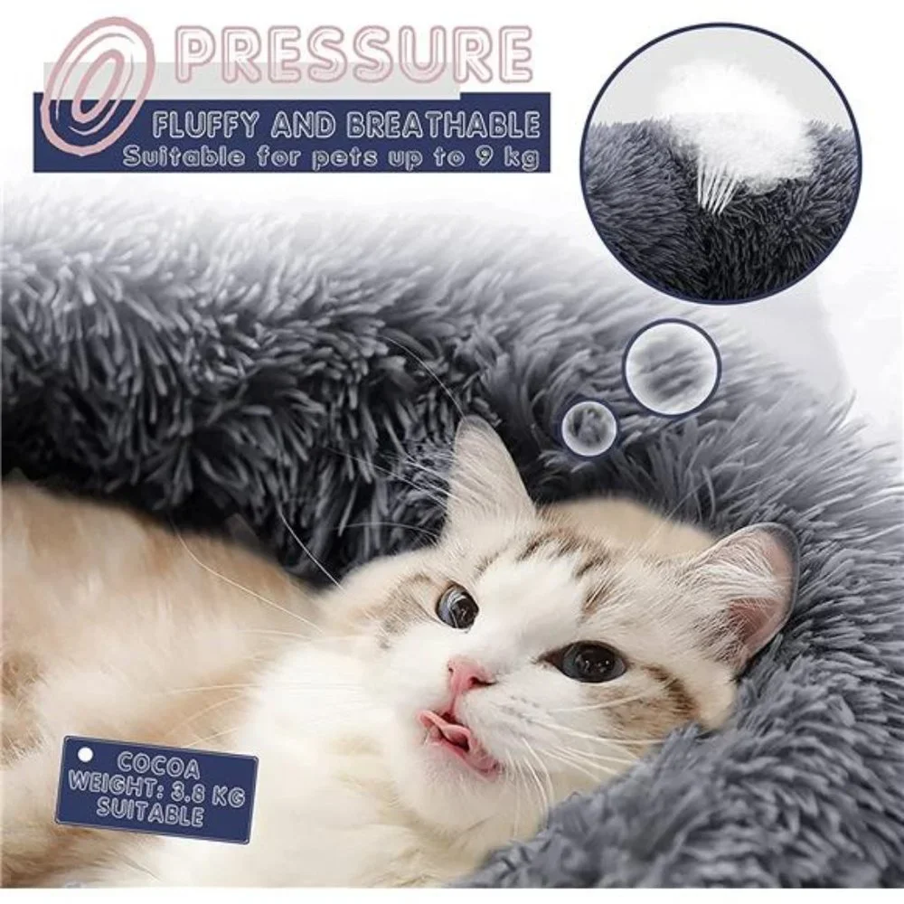 Topmart Plush Calming Dog Bed,Washable Cat Donut Bed,Anti Anxiety Plush
